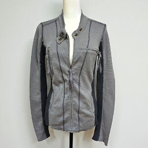 Free People Gray Moto Sweater Knit Zip Jacket Size Medium